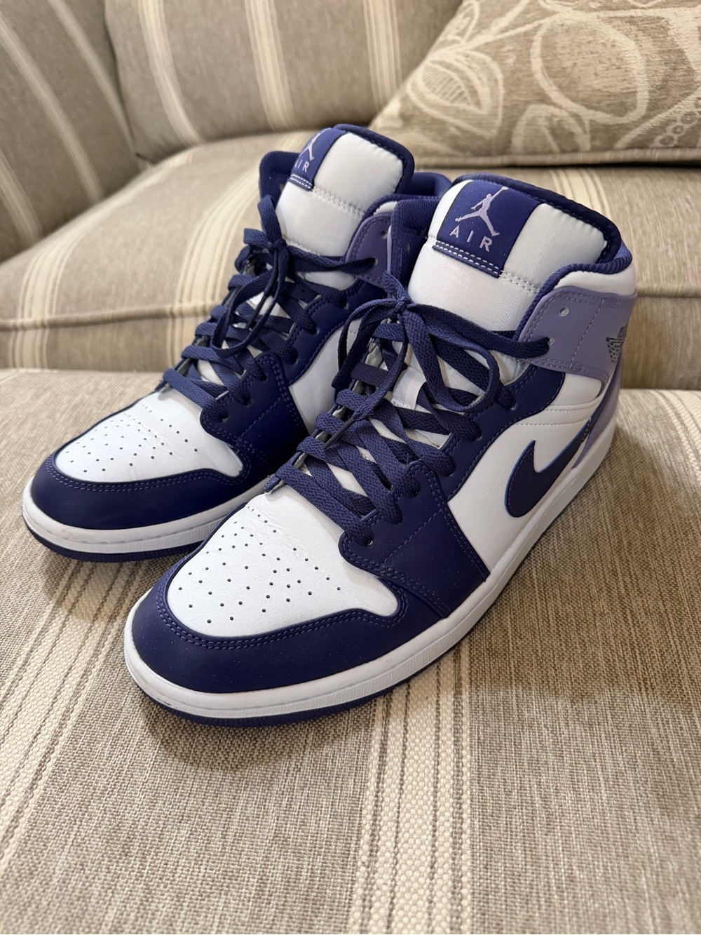 Nike Air Jordan 1 Mid - White & Purple Men's Sneakers